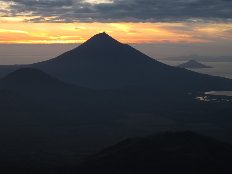 Sunrise behind Momotombo and Momotombito volcanoes