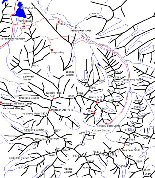Map of Muztagh Ata Peak
