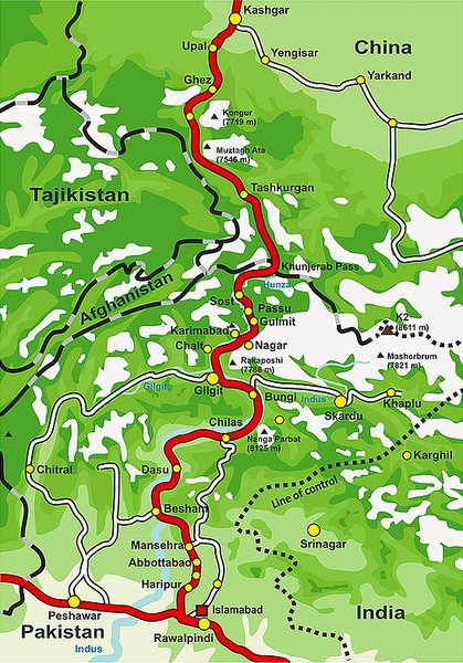 Map of the Karakorum Highway