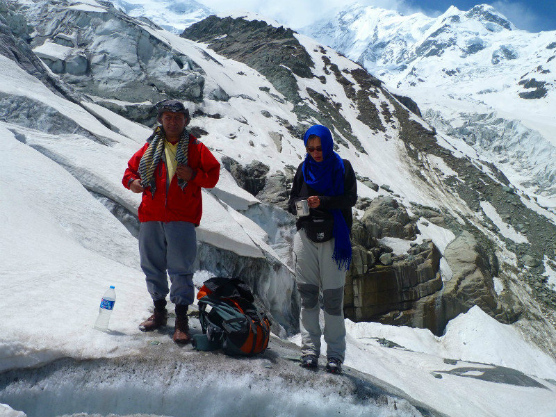 Crossing Glacier to Diran Peak Base Camp