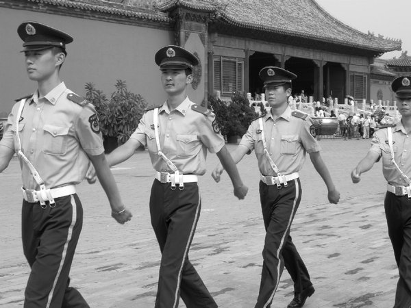 Guards marching inside Forbidden City