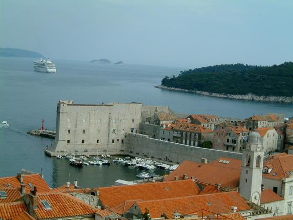 Dubrovnik Old Town - big ferry approaching the harbour
