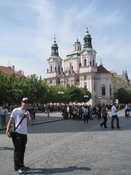 J, town square Prague