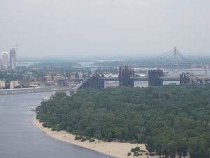 Kiev skyline and Dnipro beach
