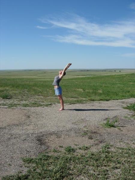 Stretching, somewhere in South Dakota