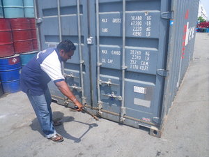 Opening our container at Port Klang