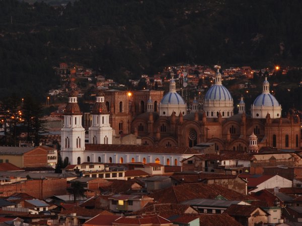 Cuenca - showing the domes of the new Cathedral at night