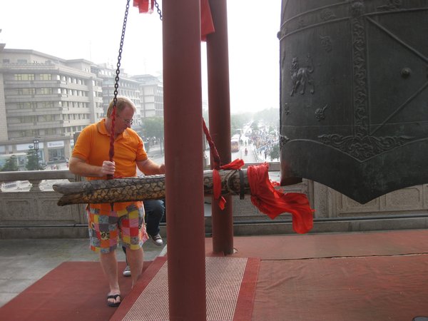 Dad ringing bell at the Bell Tower, Xi'an
