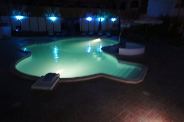 Pool with my hostel at night time