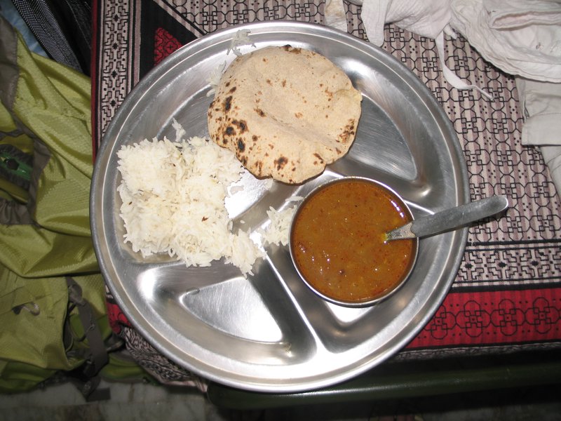 Typical Indian Meal of Dal Baat Rice and Chipati