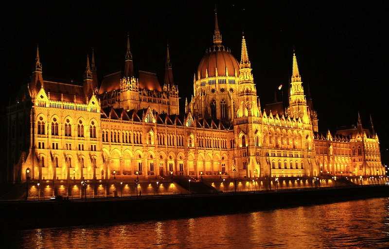 Parliament at night.