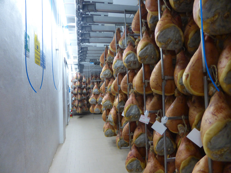 The working prosciutto factory in Langhirano.