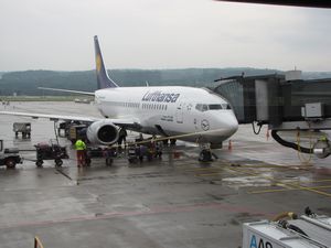 Our Lufthansa plane unloading in Frankfurt