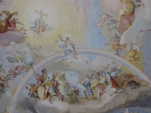 Ceiling fresco of Christ enthroned on the rainbow