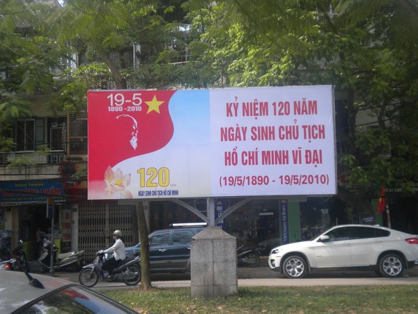 Billboard on the streets of Hanoi celebrating the Birthday of HCM