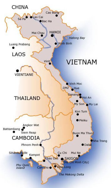 Vietnam Map with all the spots i'm going to be visiting