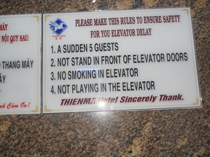 At the Hotel, no playing in the elevator!!
