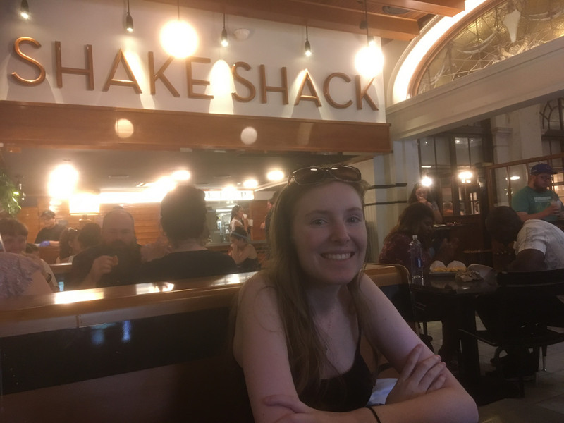 Elise happy to be at the Shake Shack