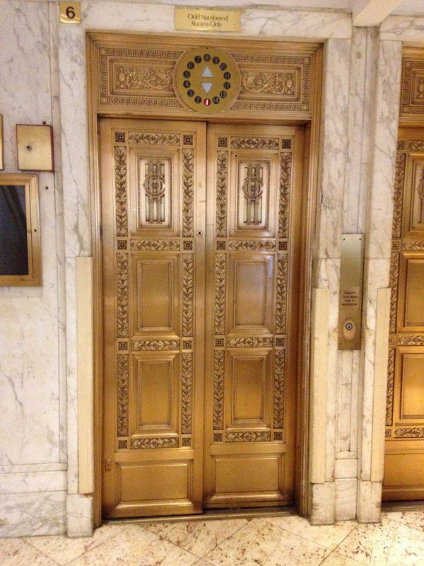 Fancy elevators at the Congress Plaza Hotel