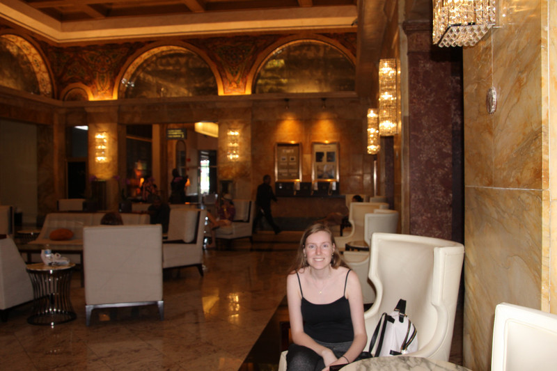 Elise in the lobby at check in