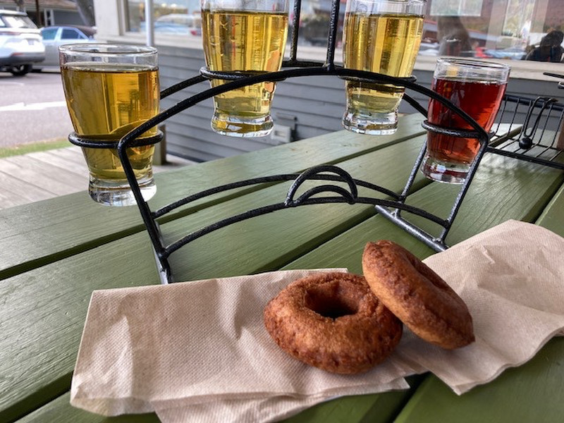 Cider tasting with cider donuts as the Cold Hollow Cider Mill
