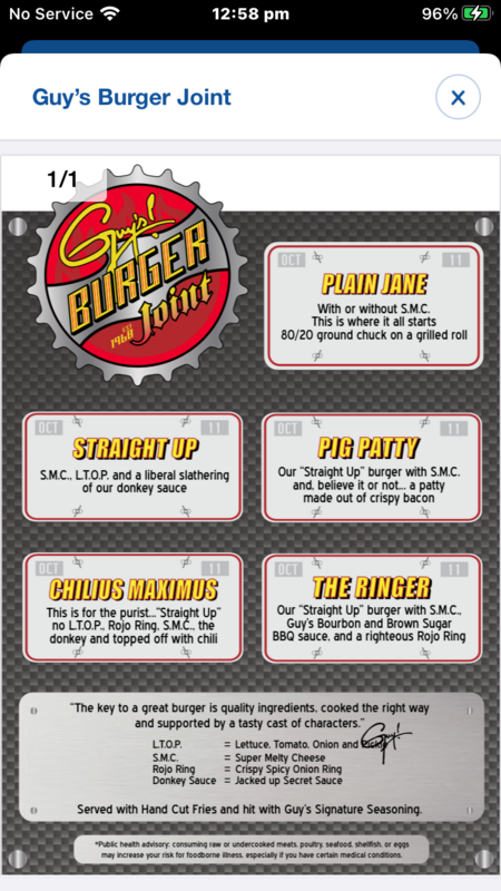The famous Guy’s Burger Menu. Which one to try !