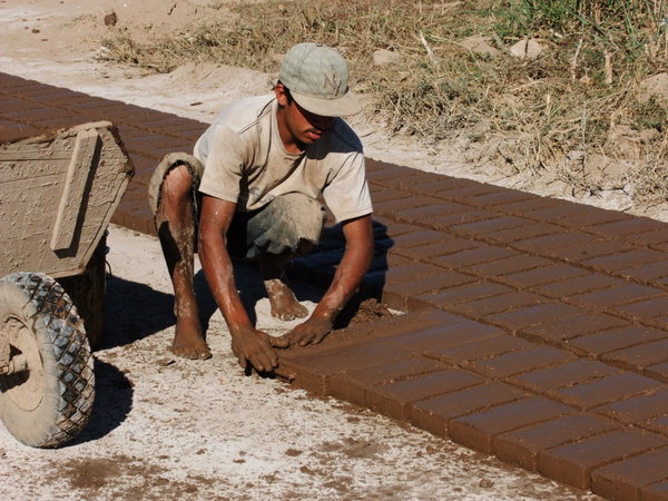 Mud bricks made by hand