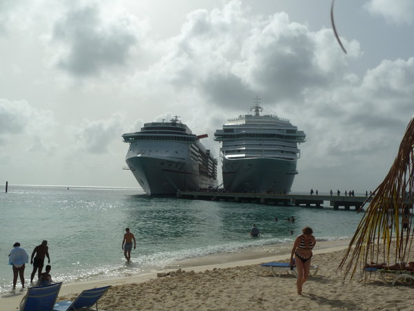 Our ship is on the left (7000 feet of water only 100 metres from the beach !)