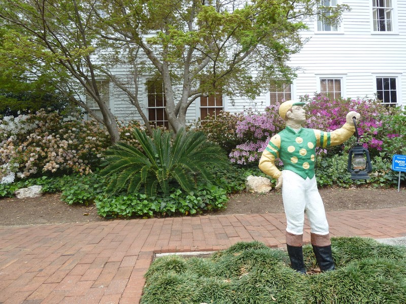 Pint sized jockey in front of Aiken Hotel. Looks big but actually on 2 foot tall.