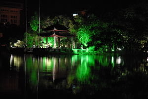 Ngoc Son temple at night, Hanoi Hoan Kiem lake