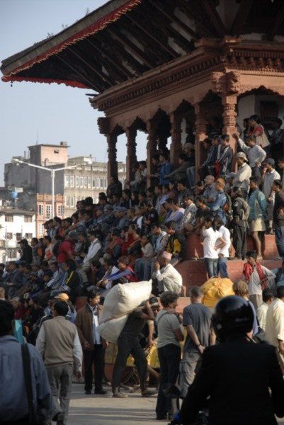 Crowd waiting for a Sunday concert to begin - Durbar Sq. Kathmandu
