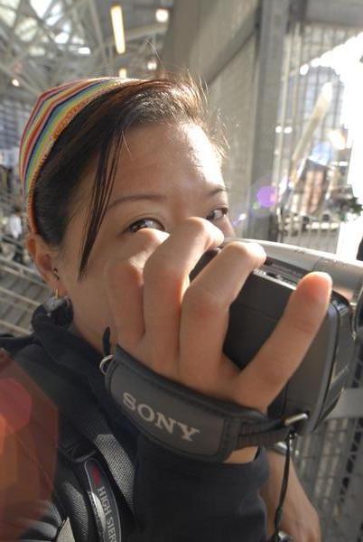 San doing her video thing at Ground Zero