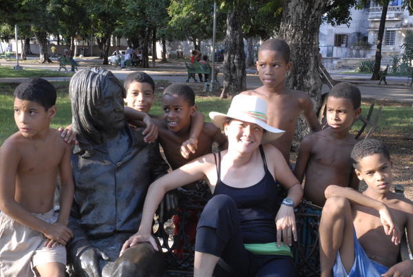 San and the possie at John Lennon memorial park in Verdado, Habana...