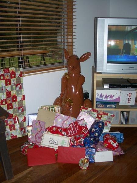 Christmas Kangaroo guarding the pressents