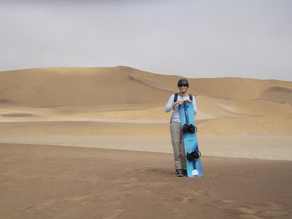 me ready to climb the dune for sandboarding