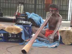 Aboriginal playing a didgeridoo in Sydney