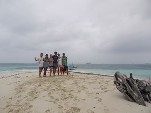 The crew on a tiny island