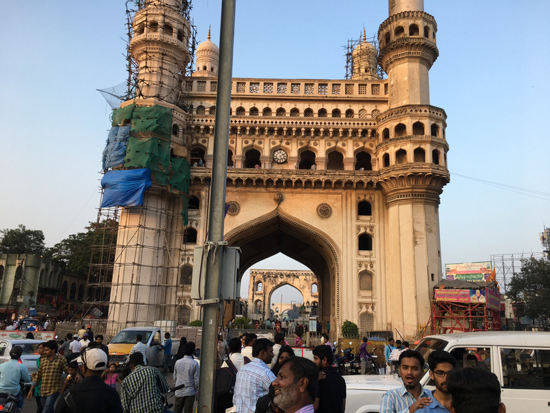 Crowds build in the evening beneath Charminar