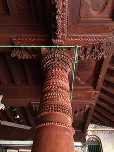 Carved Teak Column inside Chettiar home