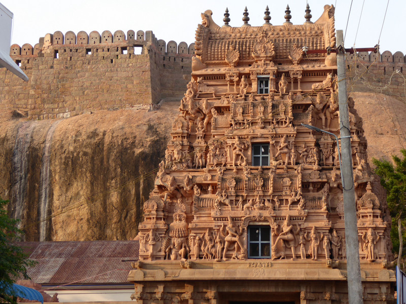 17th century gopuram; fort behind .