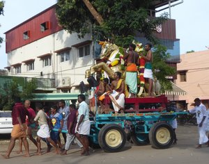 Human power behind the procession cart