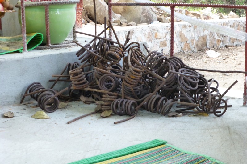 Metal coils around temple area