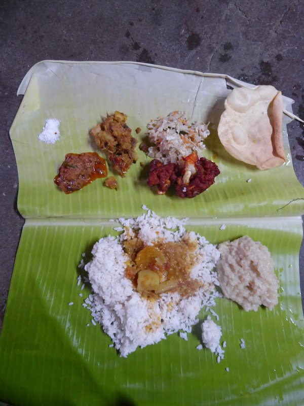 Rice with Sambar, vegetables, salt, appalum