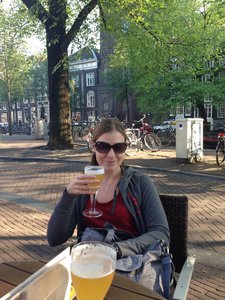 Beer by a canal in Amsterdam