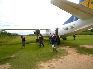 The plane after it landed on the grass runway