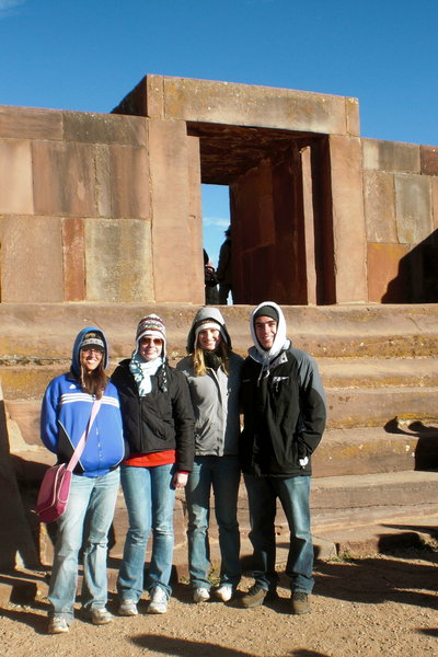 Us in front of the entrance that the sun shines through during the equinoxes
