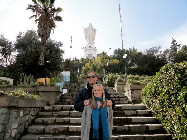 Johaan and I on top of San Cristobal at the foot of the Virgin Mary statue