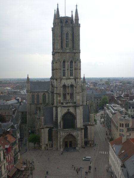 view of the cathedral from the tower, Ghent