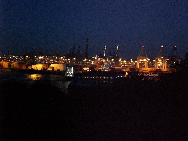 Hamburg harbour at night