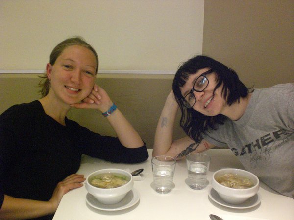 Amy and Emi at the vegan restaurant